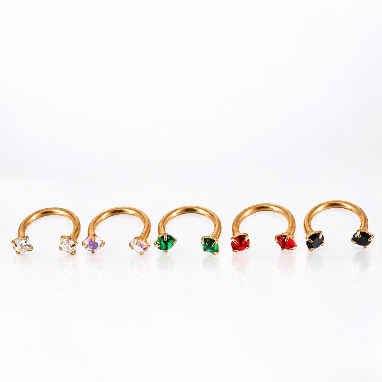 Joyeria Acero - Piercing en Acero - Piercing Oreja (3) Herradura Dorada Circón 8mm - Acero Quirúrgico – Piercing Colombia