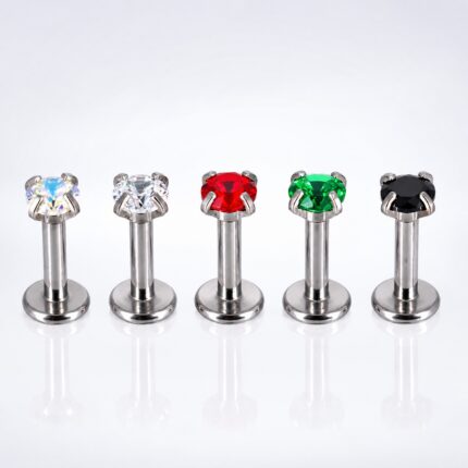 Labret Plateado Circón 6mm en Acero Quirúrgico – Lóbulo Superior