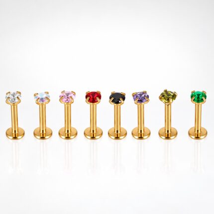 Labret Dorado Circón 8mm - Acero Quirúrgico - Blanco – Piercing Colombia