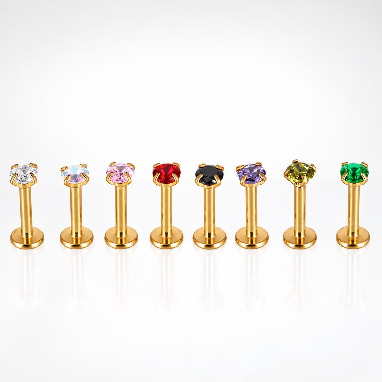 Piercing Acero Quirurgico - Joya Acero - Piercing Labret - Joya Diamante - PIercing oreja (2) Labret Dorado Circón 8mm - Acero Quirúrgico – Piercing Colombia