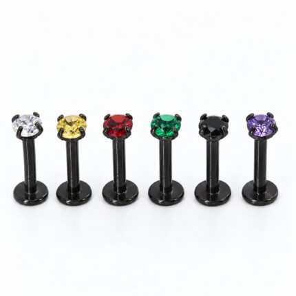 Labret Negro Circón 8mm en Acero Quirúrgico – Lóbulo Superior