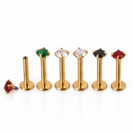 Labret Dorado Circón 10mm en Acero Quirúrgico – Lóbulo Superior