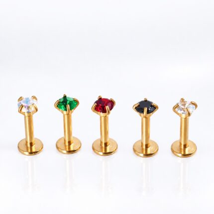 Labret Dorado Circón 6mm en Acero Quirúrgico – Lóbulo Superior