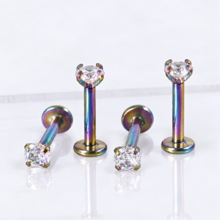 Labret Tornasol Circón 10mm en Acero Quirúrgico – Lóbulo Superior