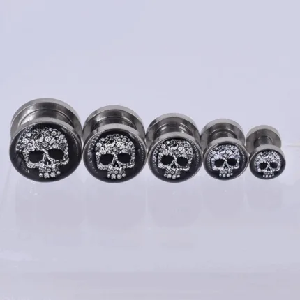 Expansor Calavera Flores en Acero Quirúrgico – Expansiones de Oreja
