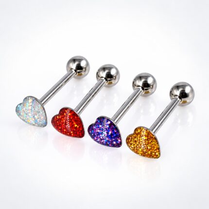 Centro de Lengua Corazón Brillante en Acero Quirúrgico – Piercing Boca