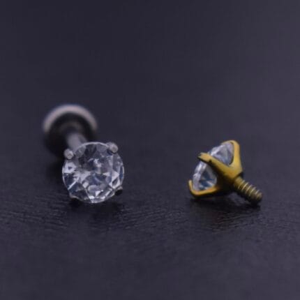 Labret Circón 2.5-3-4-5mm - Titanio G.I - Plateado, 3mm – Piercing Colombia