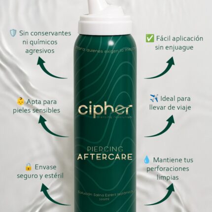 Cipher Piercing Aftercare 100ml – Solución Salina Estéril Isotónica – Piercing Colombia
