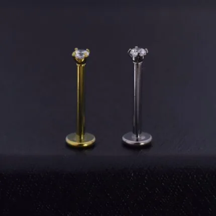 Labret 10mm - Circón 2mm en titanio grado implante – Lóbulo Superior