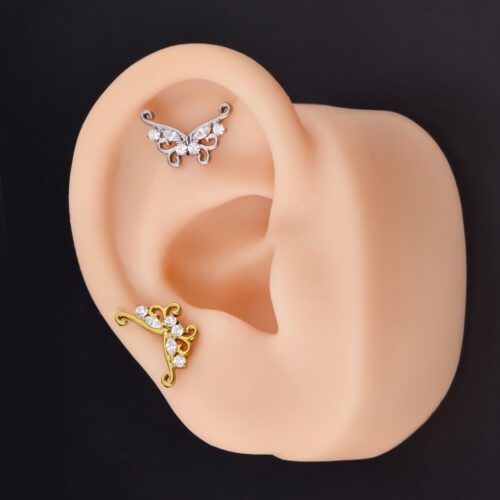 Helix Mariposa Vintage (16G – Barra 8 mm) – Titanio ASTM F136 – Piercing Colombia