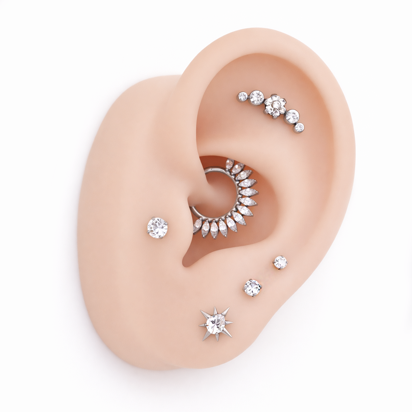 Set 3 TITANIO Set Celestial Plateado (6 Piezas) – Titanio Grado Implante – Piercing Colombia