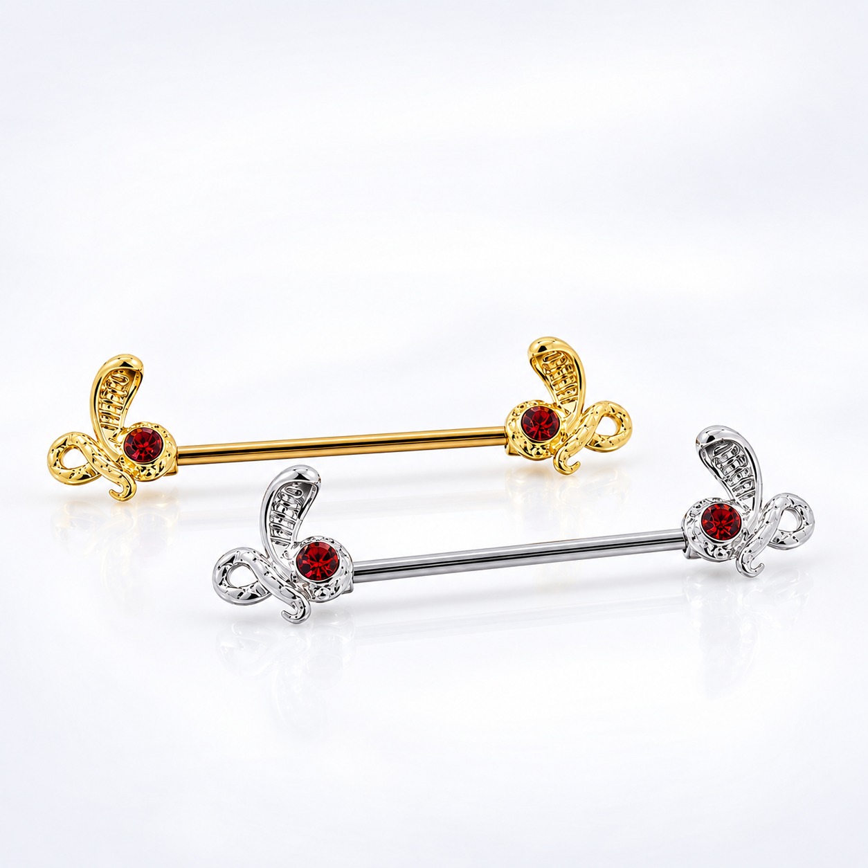 Piercing Pezones, Joya Pezón Par Pezoneras Cobra (16G – 16mm) – Acero Quirúrgico – Piercing Colombia