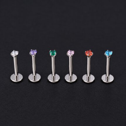 Labret Circón Colores 2mm 16G 8mm en titanio grado implante – Lóbulo Superior