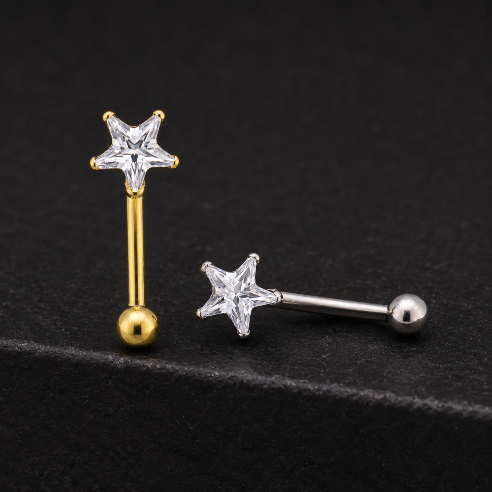 Piercing Banan, Rook (2) Banana Rook Star Glass (16G – 8mm) – Titanio G.I. – Piercing Colombia