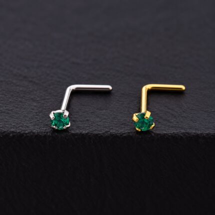 Nostril L Circón Verde 20G 2mm en titanio grado implante – Piercing Nariz