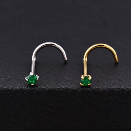 Nostril Curvo Circón Verde 20G 2mm en titanio grado implante – Piercing Nariz