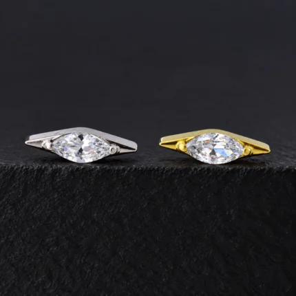 Top Aura de titanio con circón marquesa blanco en marco puntiagudo, plateado y dorado