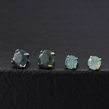 Tops de titanio plateado y dorado con piedra ágata verde facetada de 4mm y 3mm