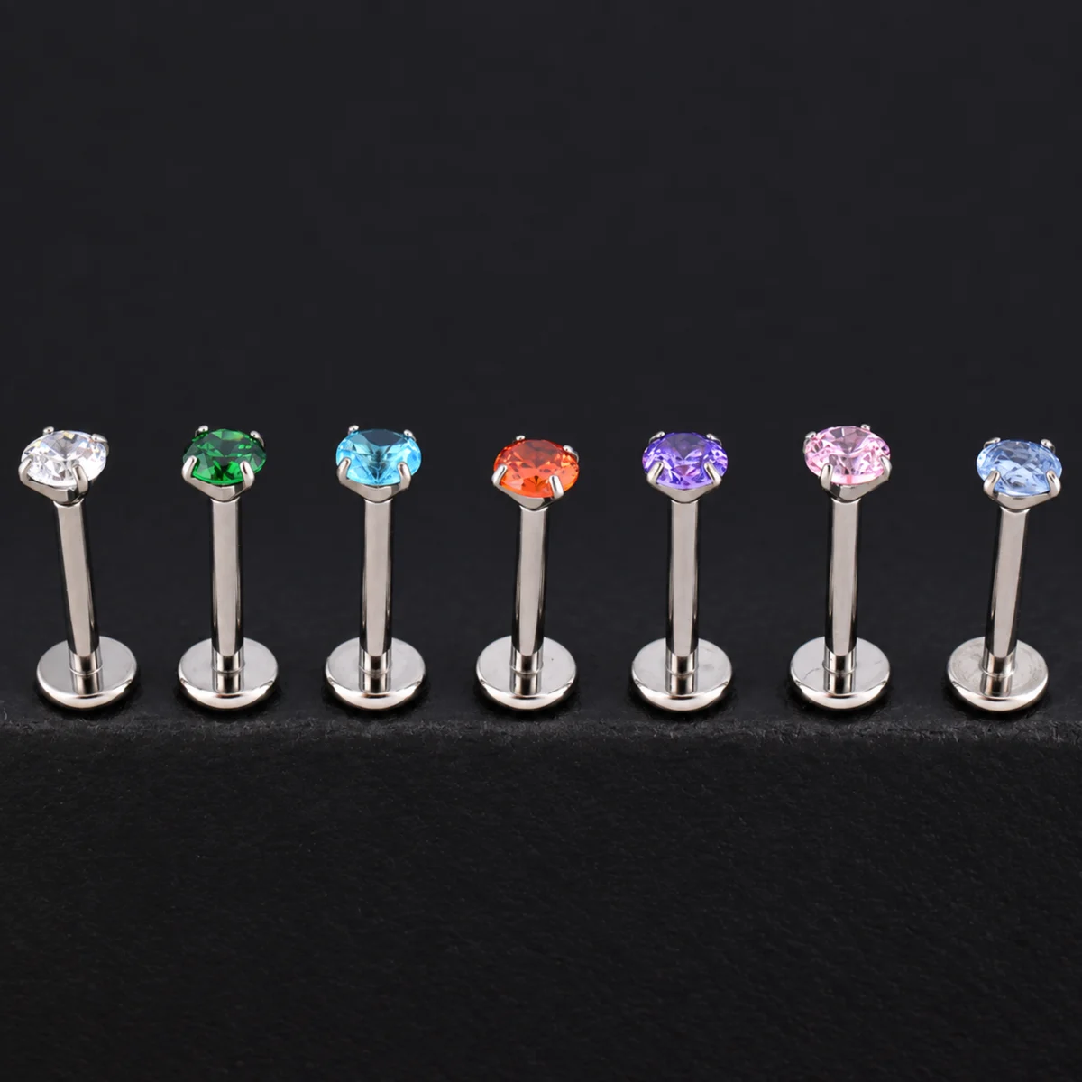 labret-circon-colores-titanio Labret Circón Colores 3mm (16G - 8mm) - Titanio G.I. – Piercing Colombia