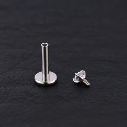 Labret de titanio desarmado: barra con disco plano y top pequeño de circón con rosca interna
